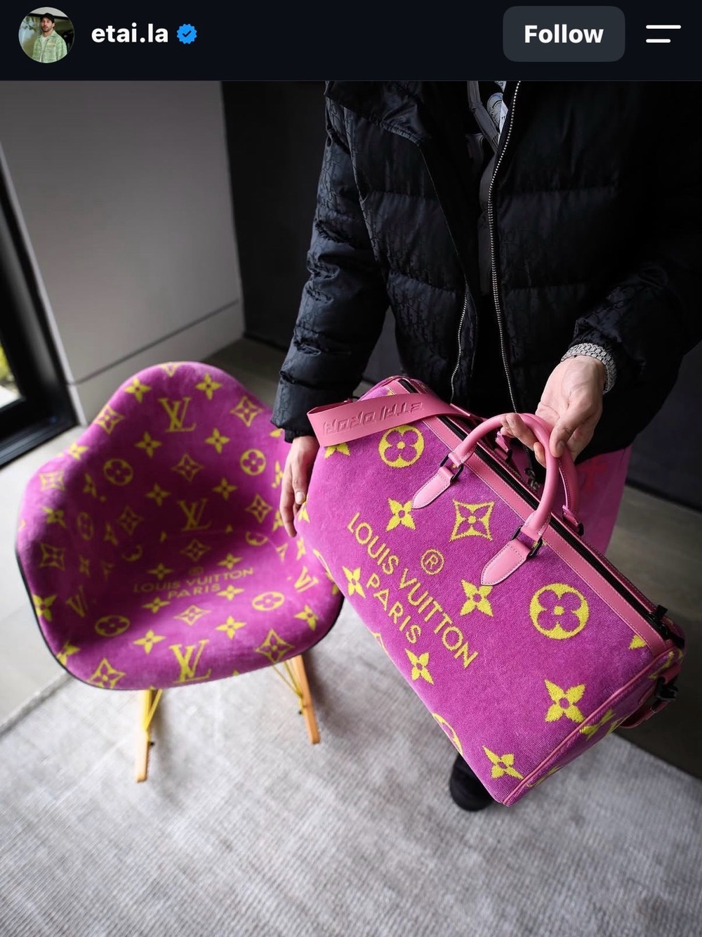 Custom Louis Vuitton beach towel duffle bag by designer Etai Drori